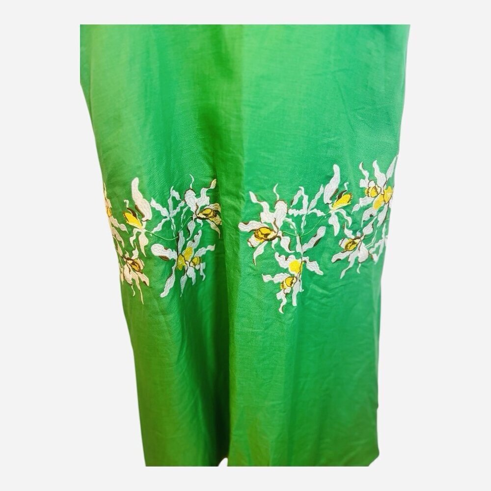 Fanm Mon Nilen Linen Midi Embroidered Dress Large Kelly Green Pockets A-Line - Picture 4 of 10